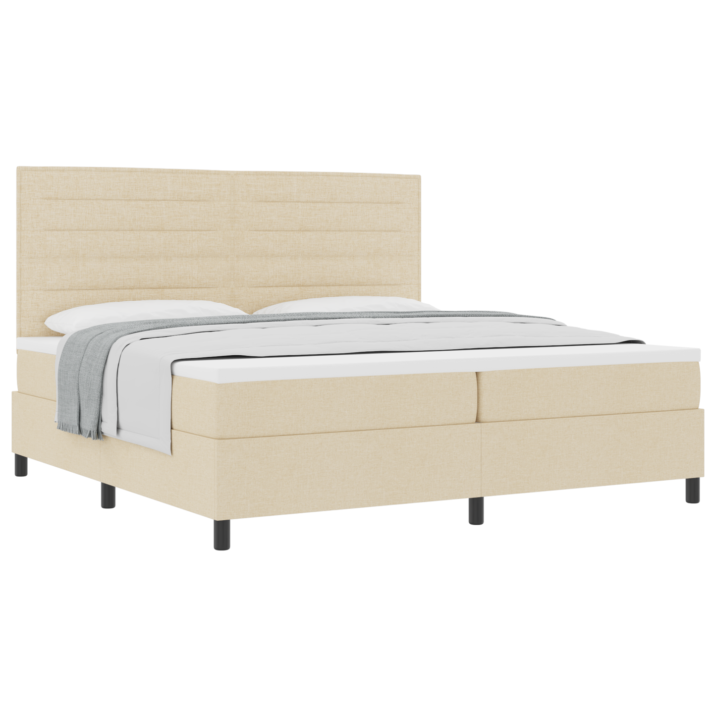 Box Spring Seng Med Madras Creme 200 X 200 Cm Stof