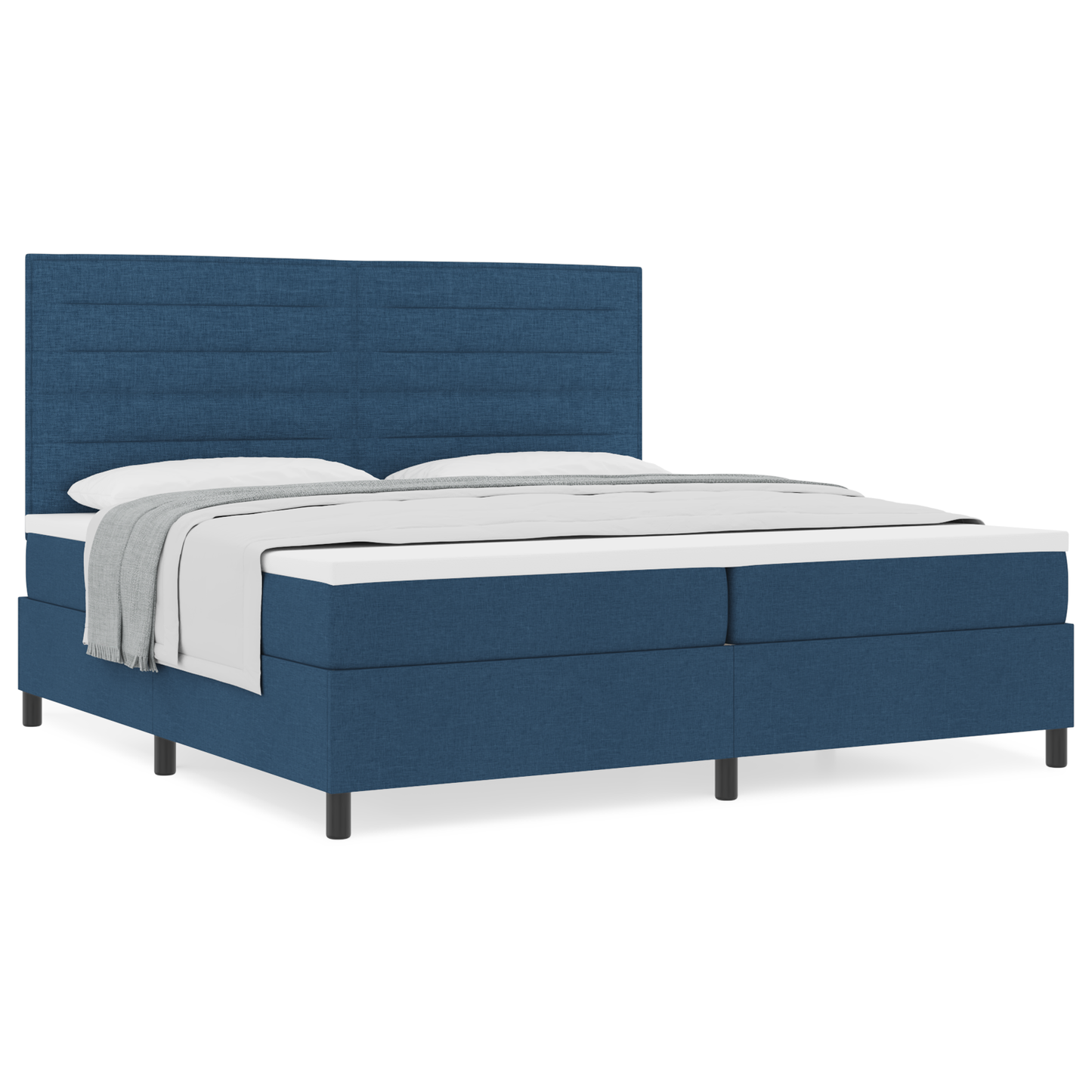 Box Spring Seng Med Madras Med Hovedgærde Blå 200 X 200 Cm Stof