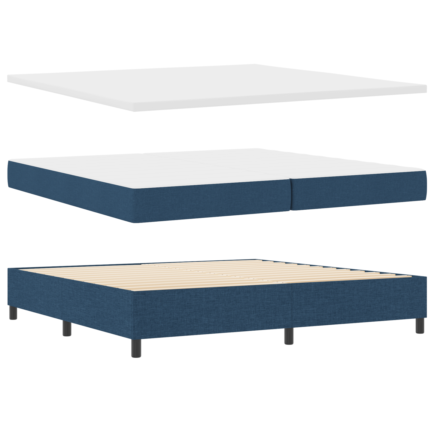 Box Spring Seng Med Madras Med Hovedgærde Blå 200 X 200 Cm Stof