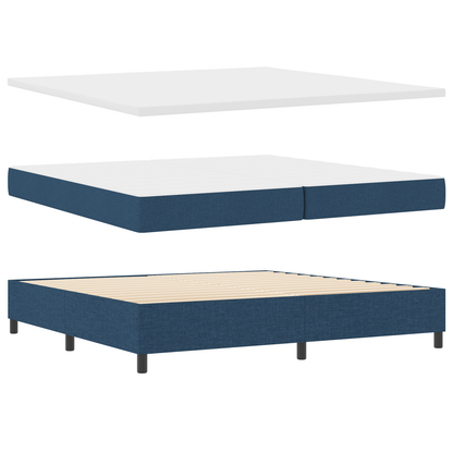 Box Spring Seng Med Madras Med Hovedgærde Blå 200 X 200 Cm Stof