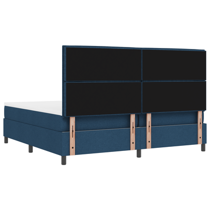 Box Spring Seng Med Madras Med Hovedgærde Blå 200 X 200 Cm Stof