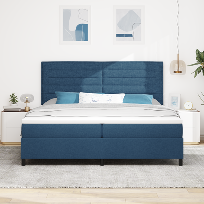 Box Spring Seng Med Madras Med Hovedgærde Blå 200 X 200 Cm Stof