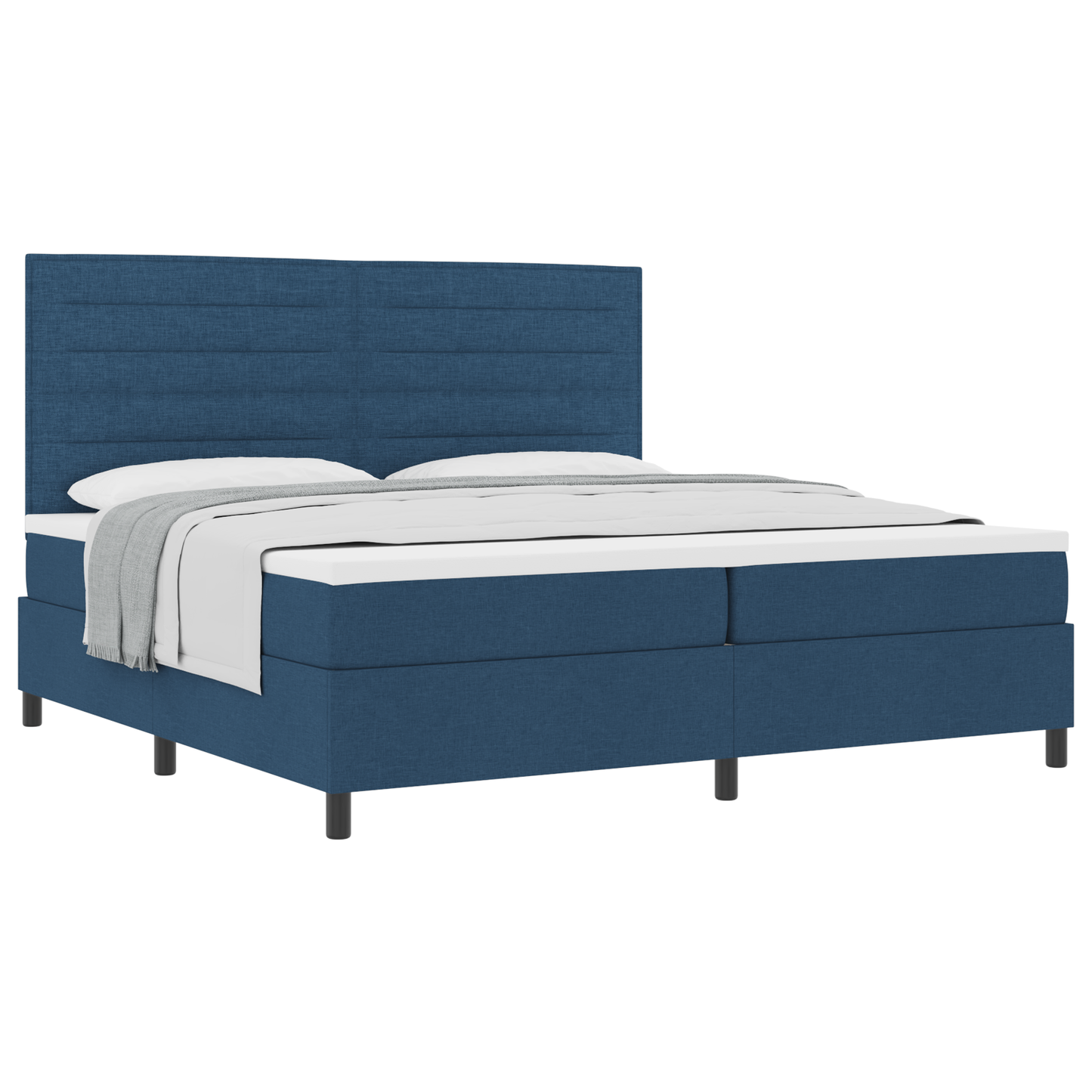 Box Spring Seng Med Madras Med Hovedgærde Blå 200 X 200 Cm Stof