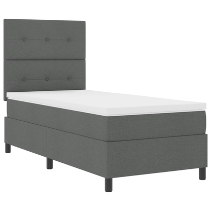 Box Spring Seng Med Madras Mørkegrå 90 X 200 Cm Stof
