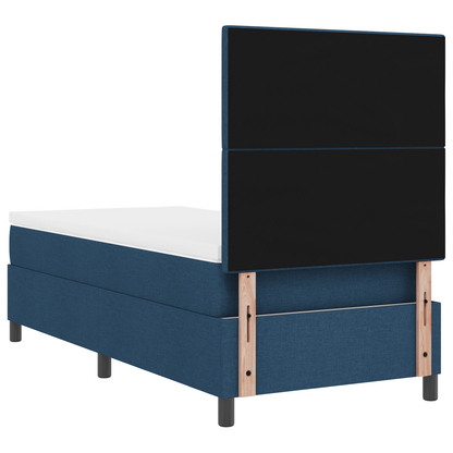Box Spring Seng Med Madras Med Hovedgærde Blå 90 X 200 Cm Stof