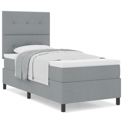 Box Spring Seng Med Madras Lysegrå 100 X 200 Cm Stof