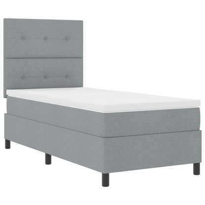 Box Spring Seng Med Madras Lysegrå 100 X 200 Cm Stof