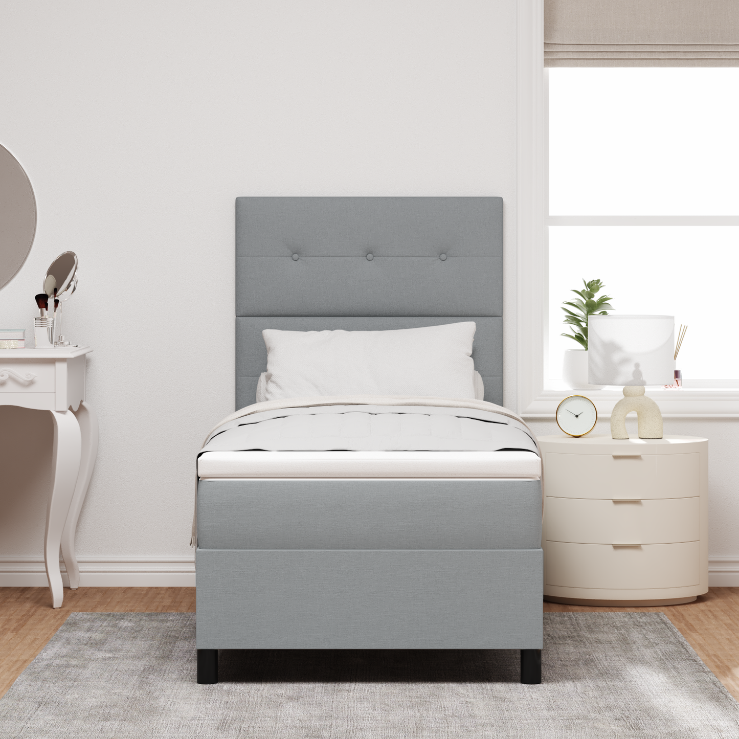 Box Spring Seng Med Madras Lysegrå 100 X 200 Cm Stof