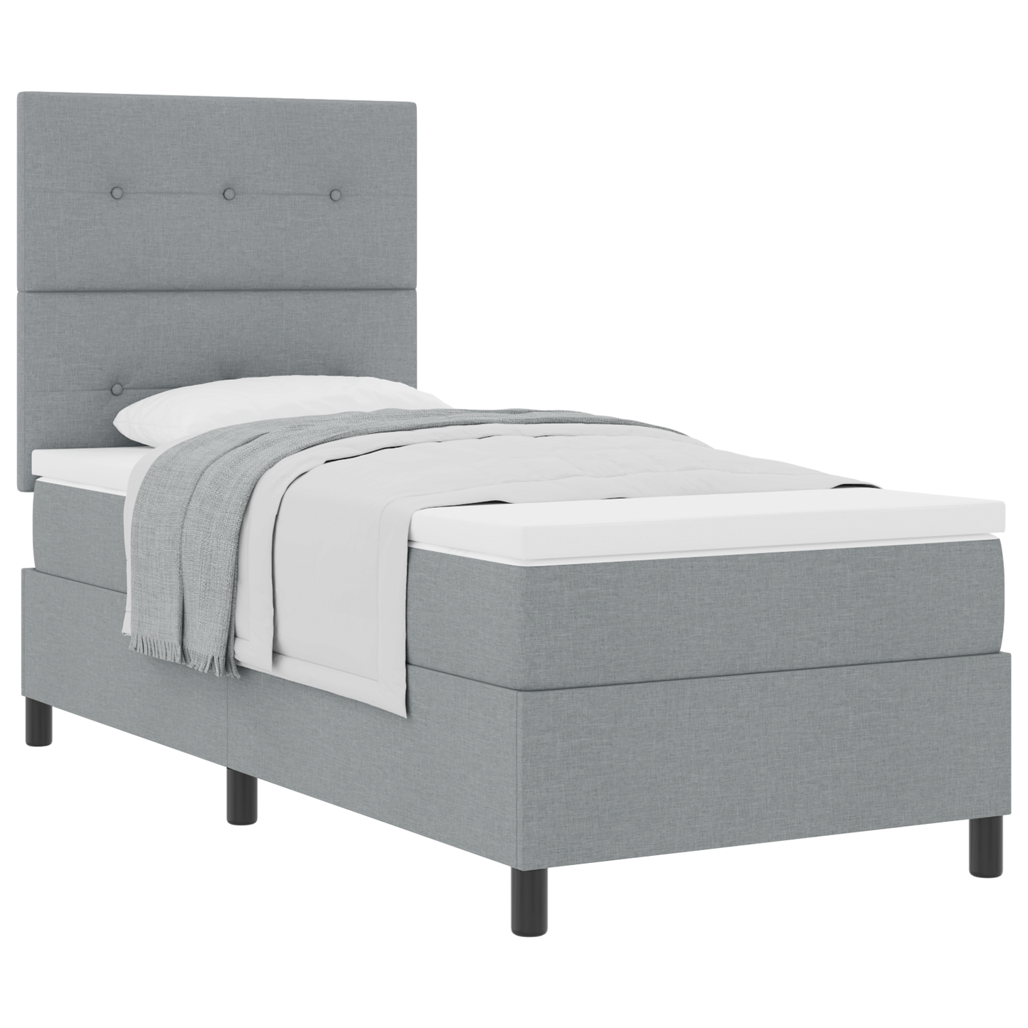 Box Spring Seng Med Madras Lysegrå 100 X 200 Cm Stof