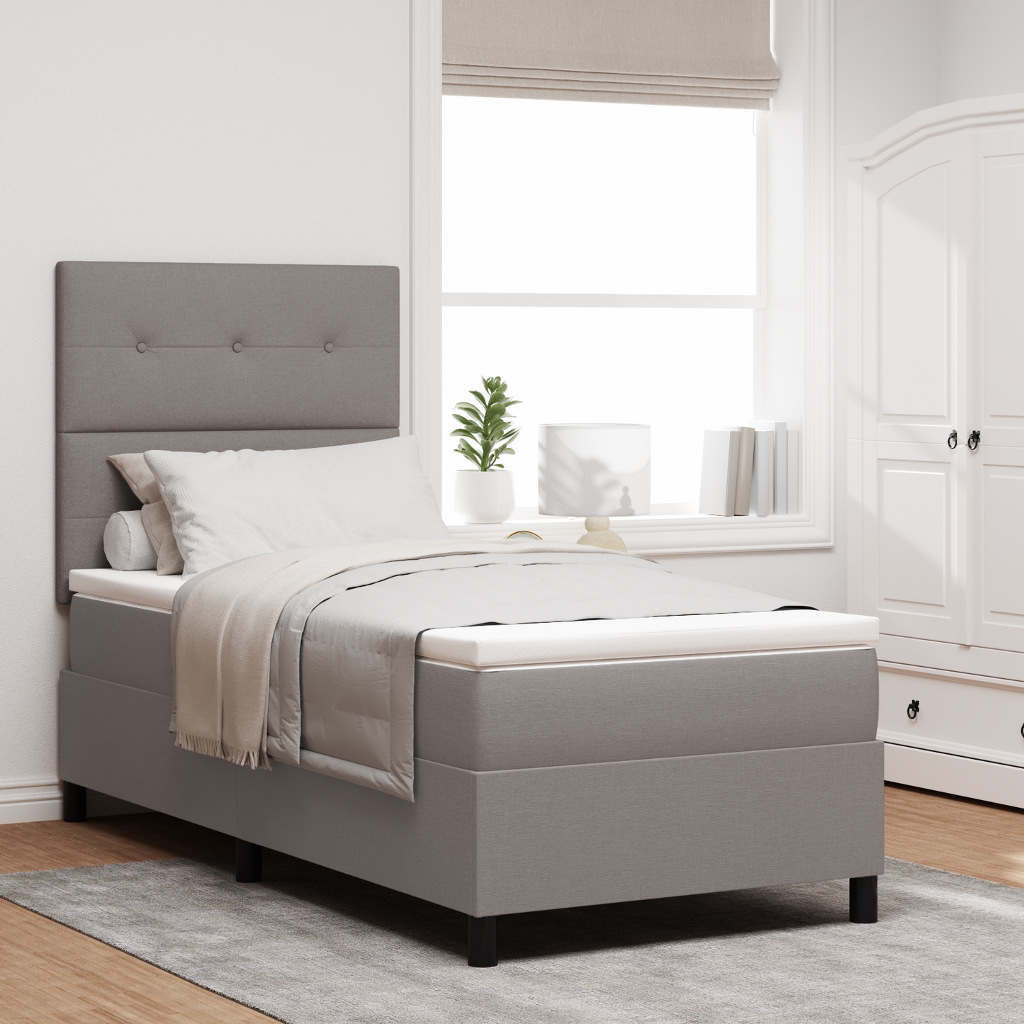 Box Spring Seng Med Madras Gråbrun 100 X 200 Cm Stof