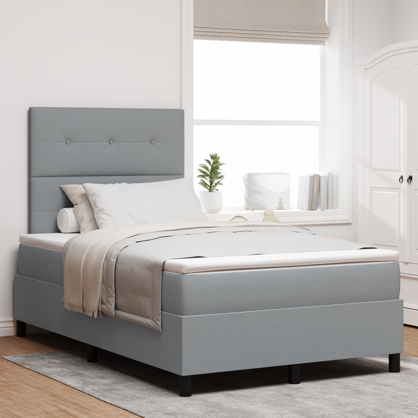 Box Spring Seng Med Madras Lysegrå 120X200 Cm Stof