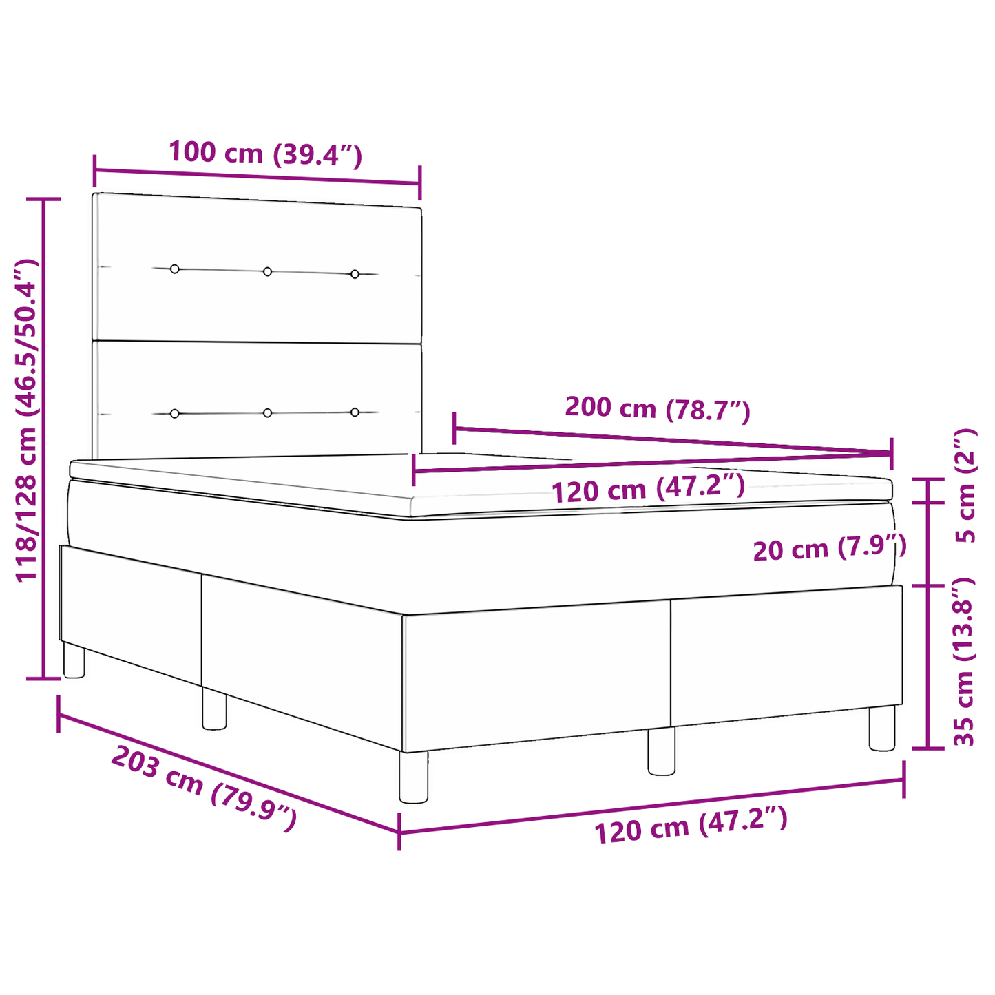 Box Spring Seng Med Madras Lysegrå 120X200 Cm Stof