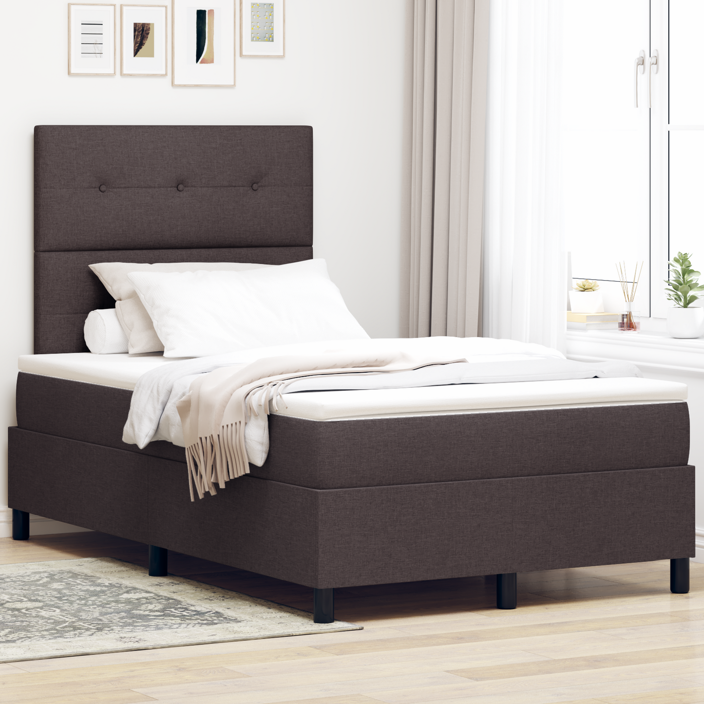 Box Spring Seng Med Madras Mørkebrun 120 X 200 Cm Stof