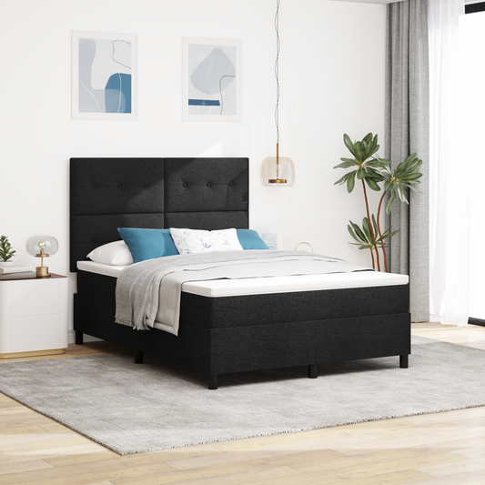 Box Spring Seng Med Madras Sort 140 X 200 Cm Stof