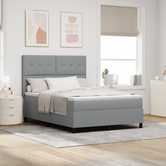 Box Spring Seng Med Madras Lysegrå 160 X 200 Cm Stof
