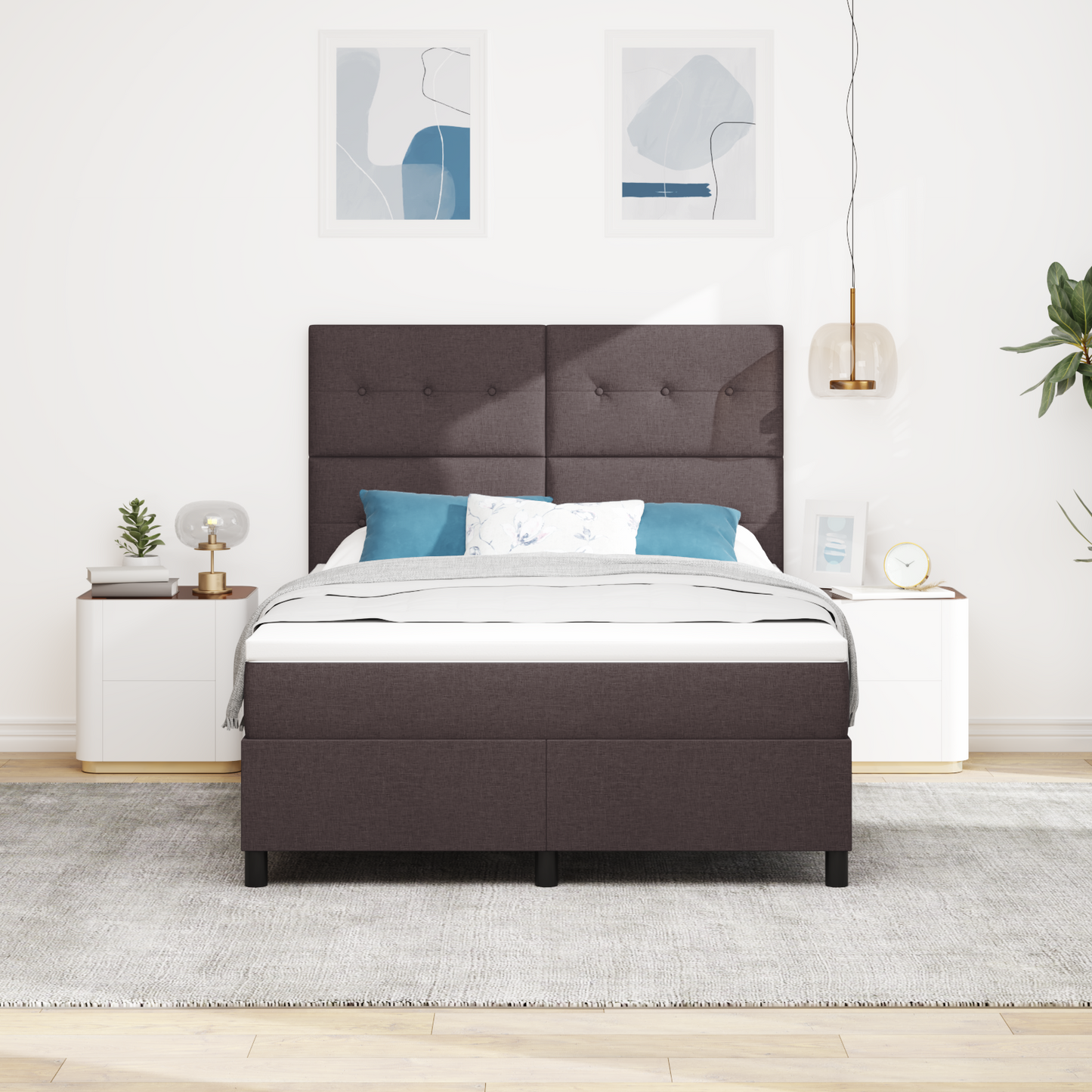 Box Spring Seng Med Madras Mørkebrun 160 X 200 Cm Stof