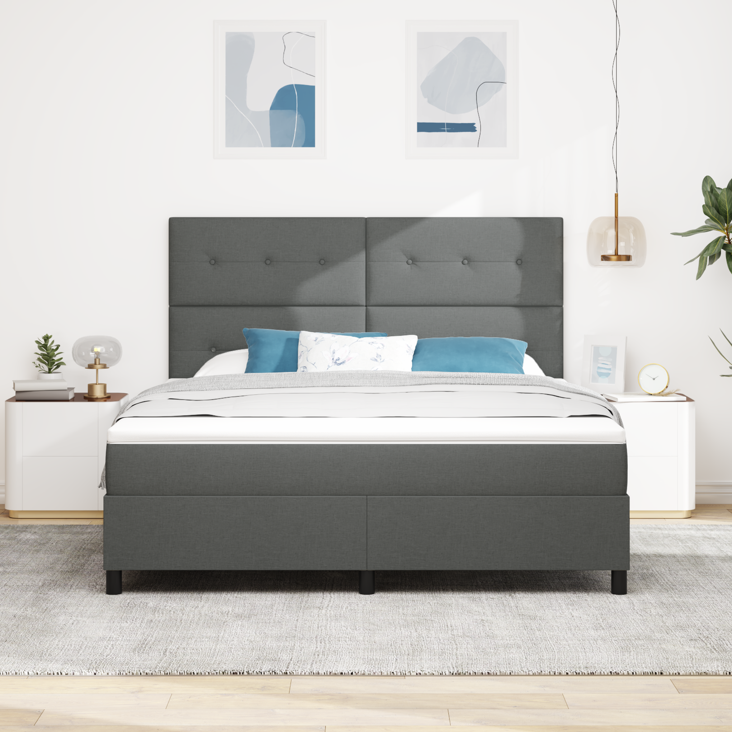 Box Spring Seng Med Madras Mørkegrå 180 X 200 Cm Stof