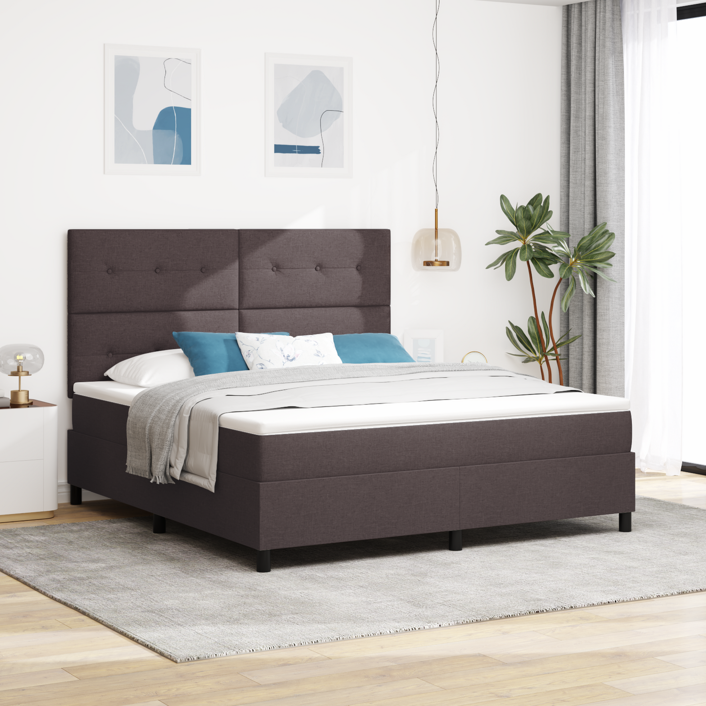 Box Spring Seng Med Madras Mørkebrun 180 X 200 Cm Stof