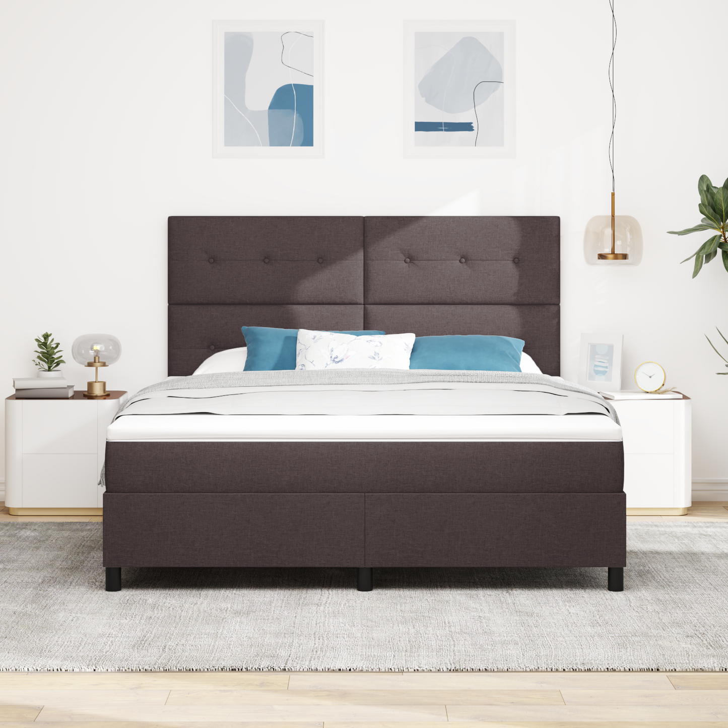 Box Spring Seng Med Madras Mørkebrun 180 X 200 Cm Stof