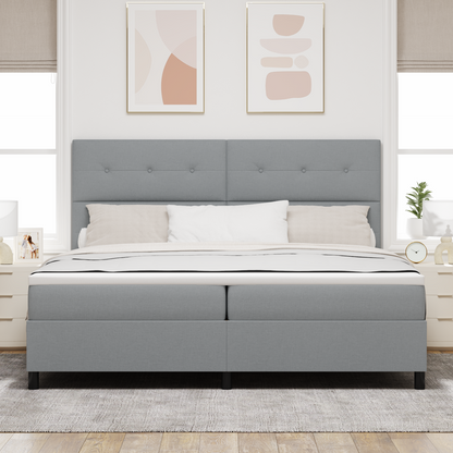 Box Spring Seng Med Madras Lys Grå 200X200 Cm Stof