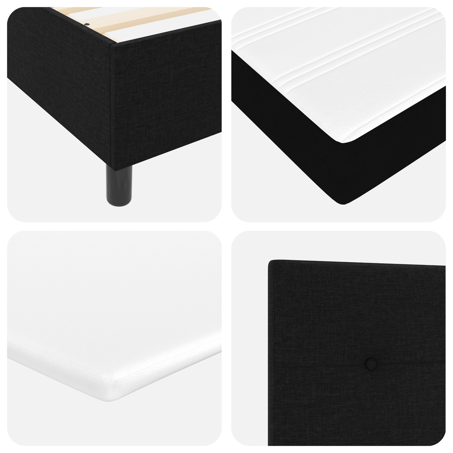Box Spring Seng Med Madras Sort 200 X 200 Cm Stof