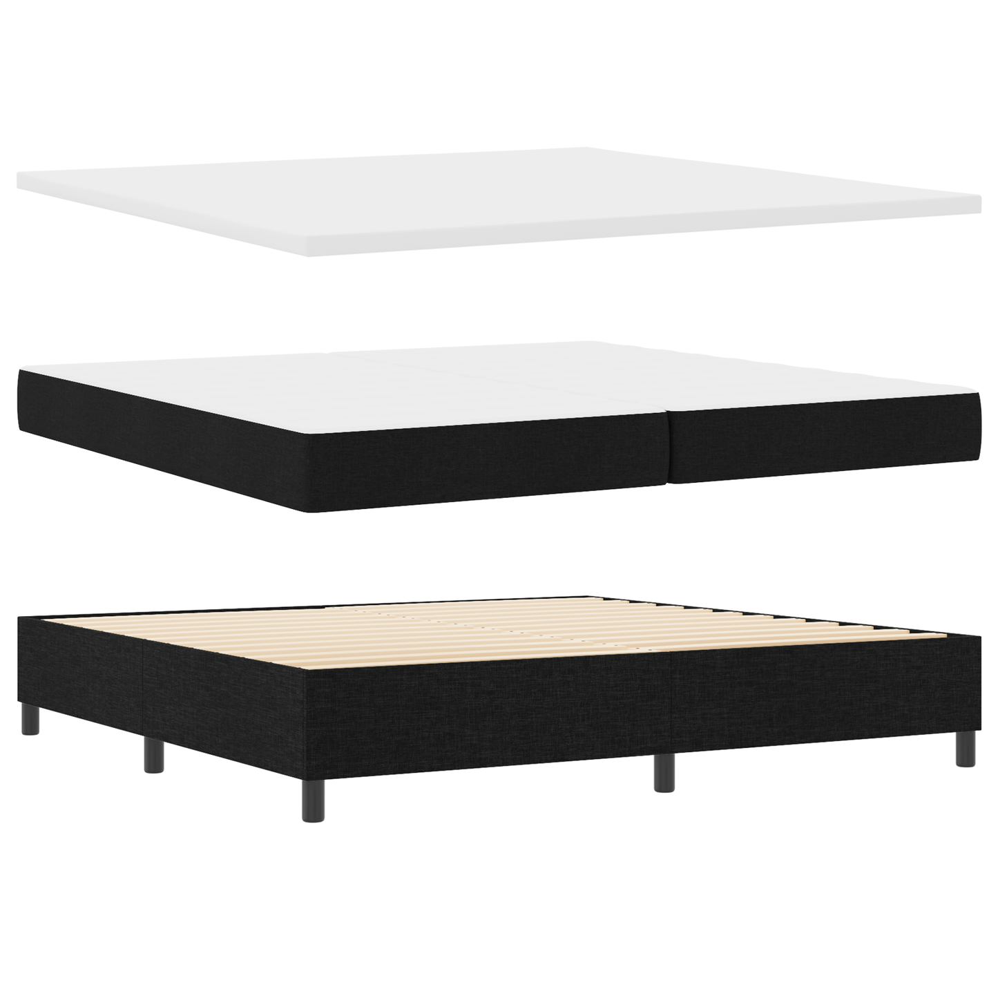 Box Spring Seng Med Madras Sort 200 X 200 Cm Stof