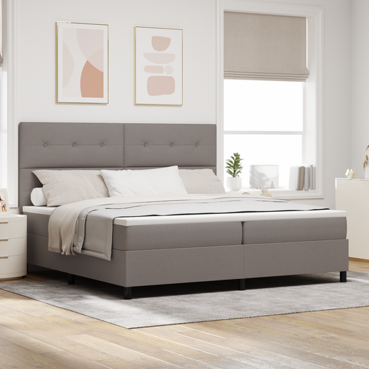 Box Spring Seng Med Madras Gråbrun 200 X 200 Cm Stof