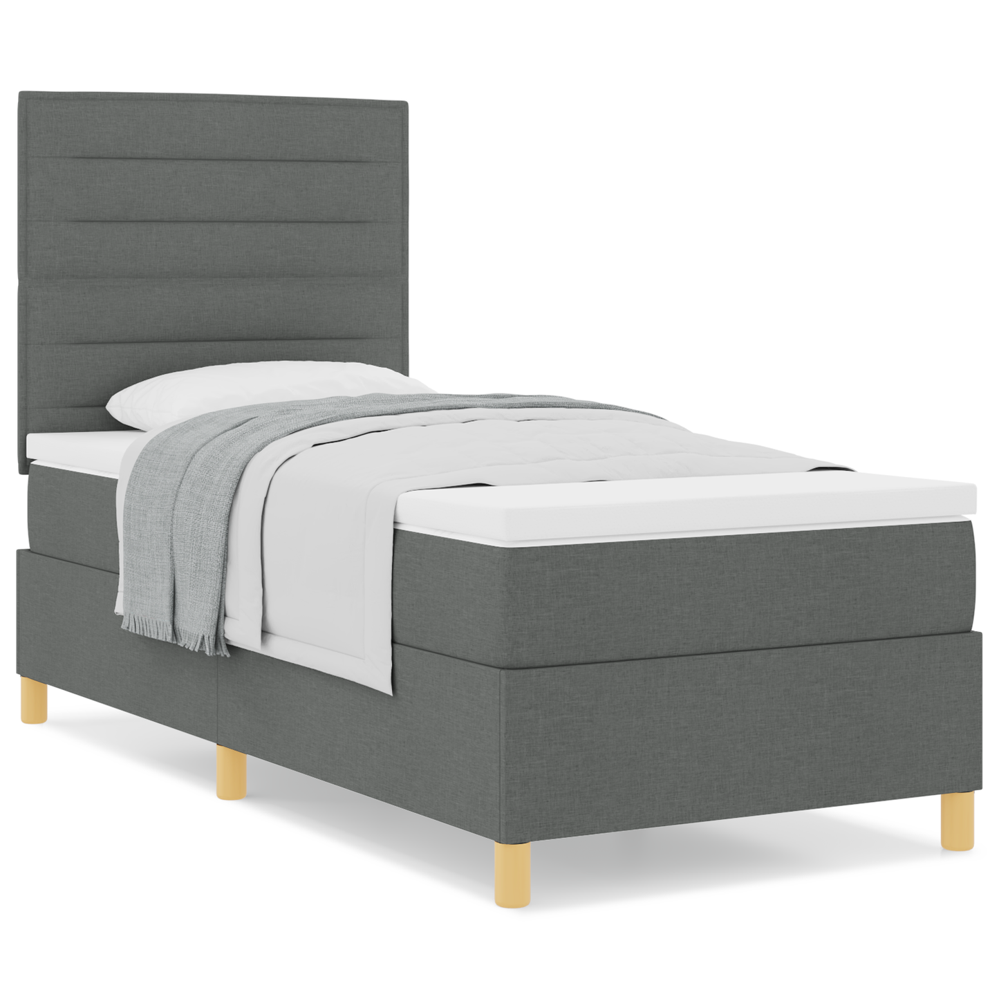 Box Spring Seng Med Hovedgærde Mørkegrå 90 X 200 Cm Stof