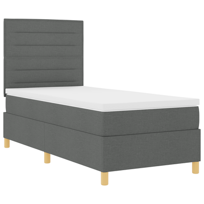 Box Spring Seng Med Hovedgærde Mørkegrå 90 X 200 Cm Stof