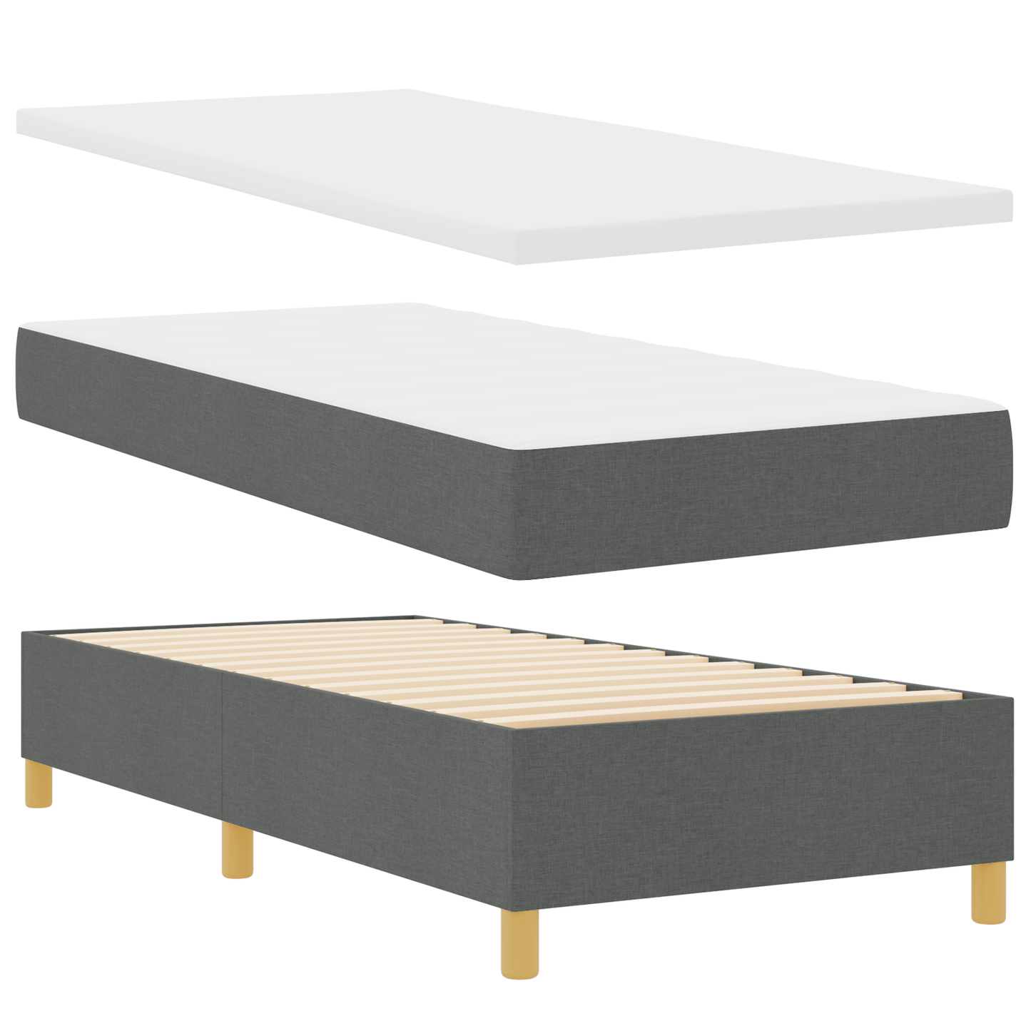 Box Spring Seng Med Hovedgærde Mørkegrå 90 X 200 Cm Stof