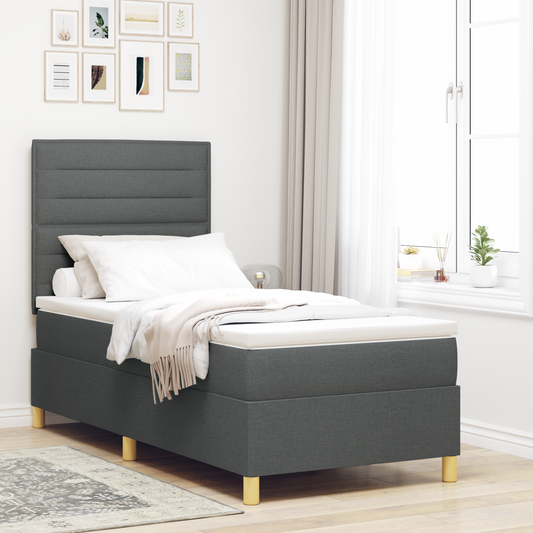 Box Spring Seng Med Hovedgærde Mørkegrå 90 X 200 Cm Stof
