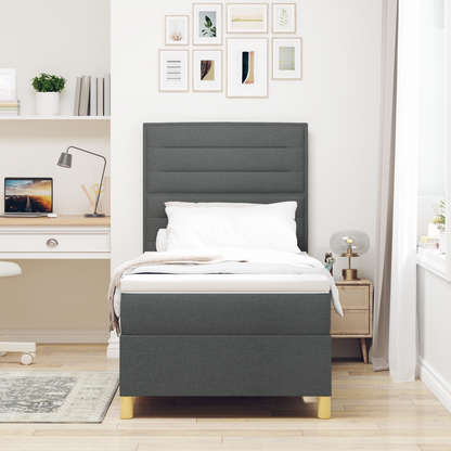 Box Spring Seng Med Hovedgærde Mørkegrå 90 X 200 Cm Stof