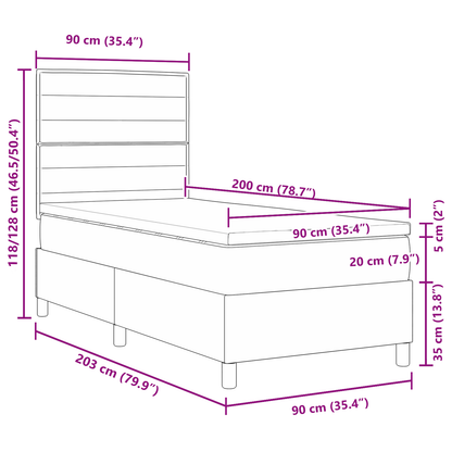 Box Spring Seng Med Hovedgærde Mørkegrå 90 X 200 Cm Stof