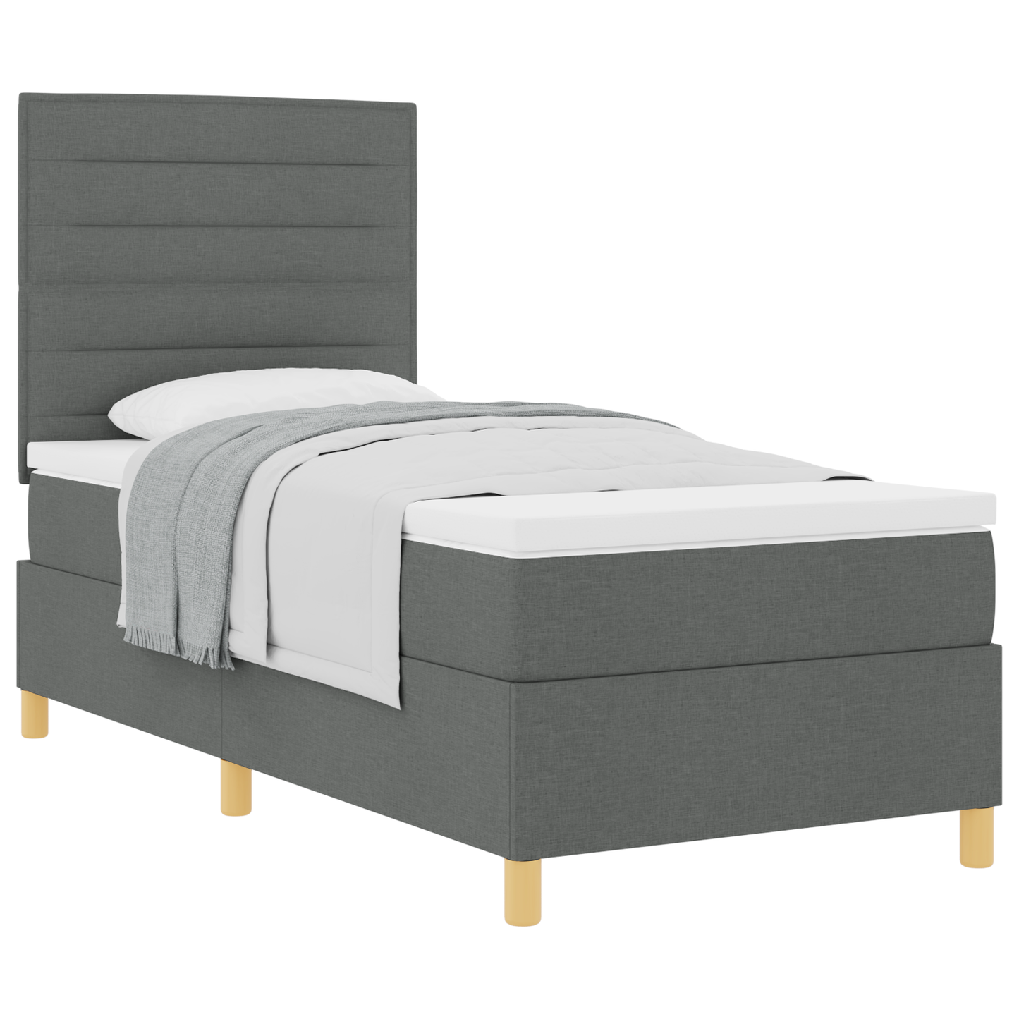 Box Spring Seng Med Hovedgærde Mørkegrå 90 X 200 Cm Stof
