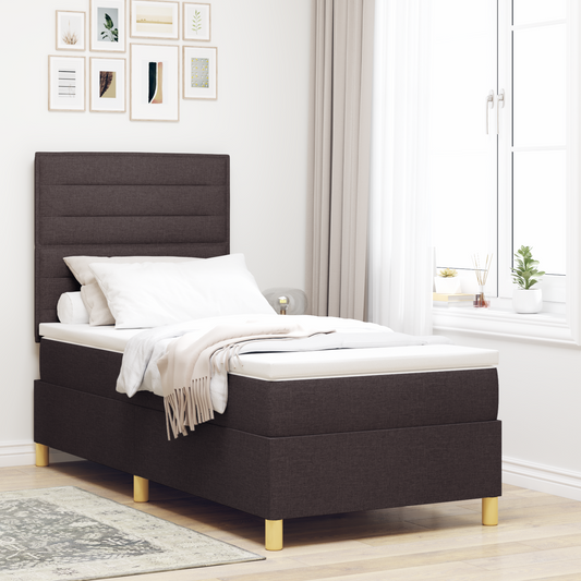 Box Spring Seng Med Hovedgærde Mørkebrun 90 X 200 Cm Stof