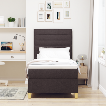 Box Spring Seng Med Hovedgærde Mørkebrun 90 X 200 Cm Stof