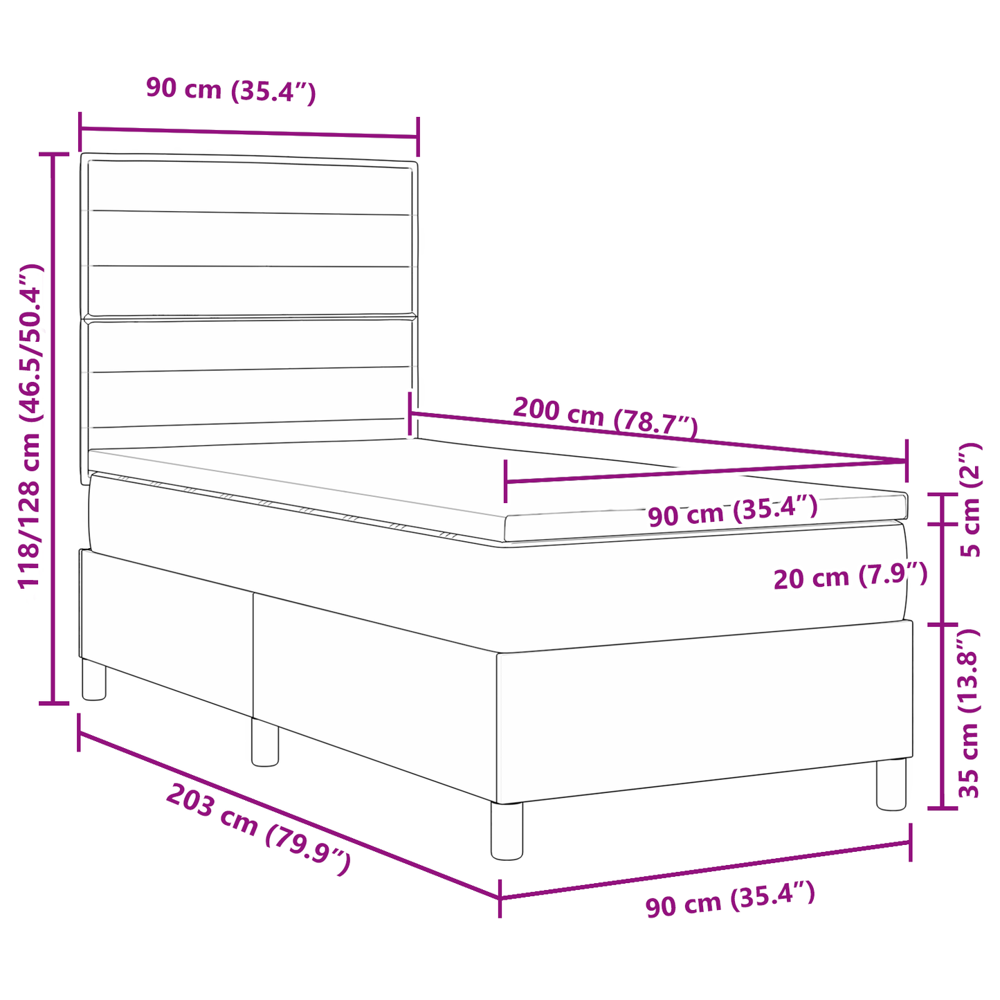 Box Spring Seng Med Hovedgærde Mørkebrun 90 X 200 Cm Stof