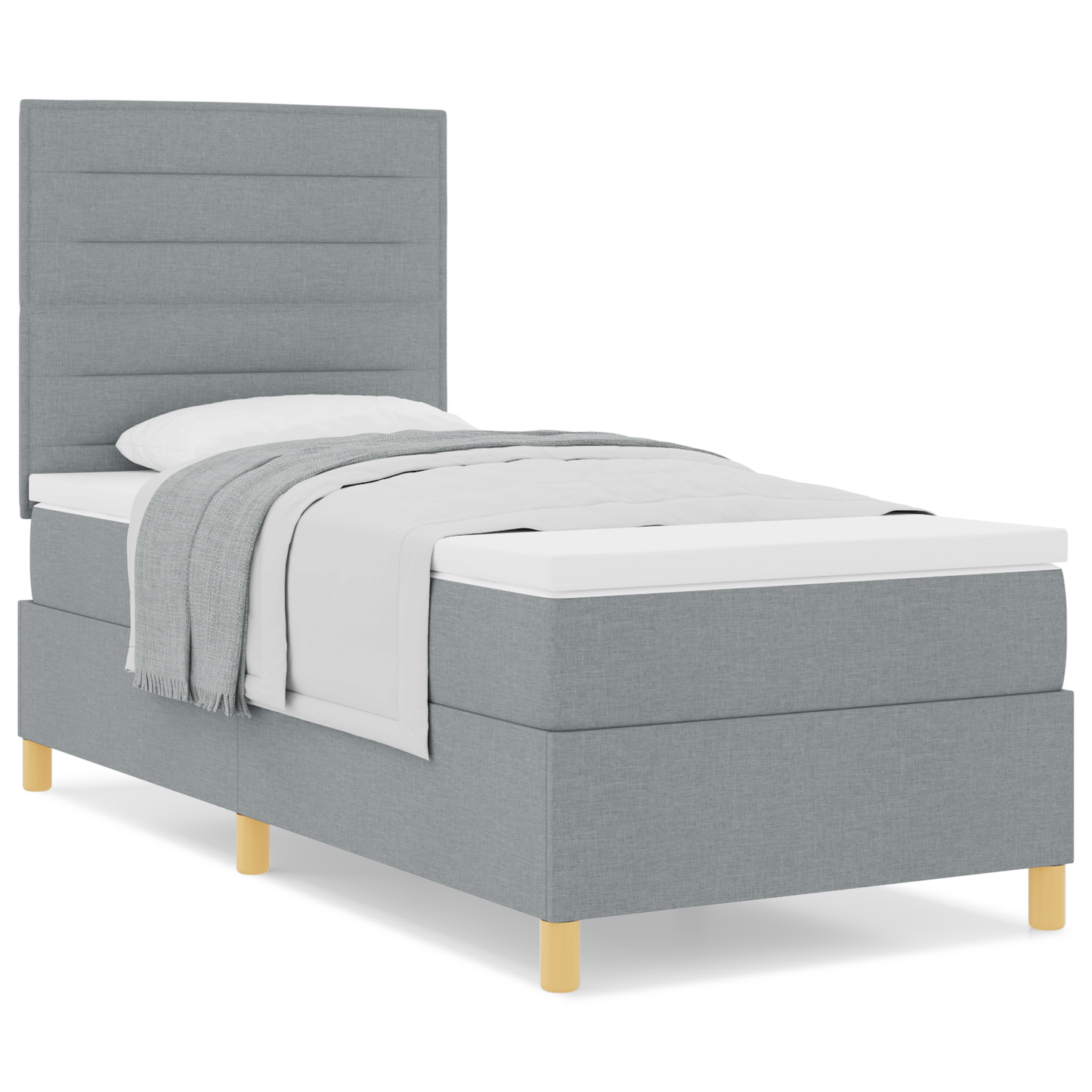 Box Spring Seng Med Hovedgærde Lysegrå 100 X 200 Cm Stof