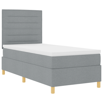 Box Spring Seng Med Hovedgærde Lysegrå 100 X 200 Cm Stof