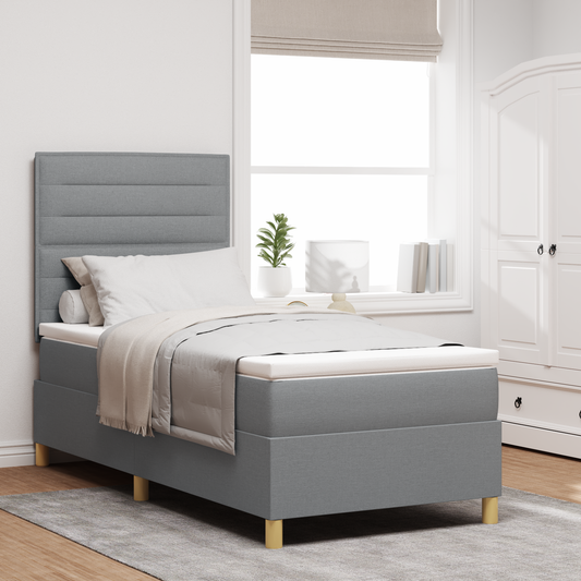 Box Spring Seng Med Hovedgærde Lysegrå 100 X 200 Cm Stof