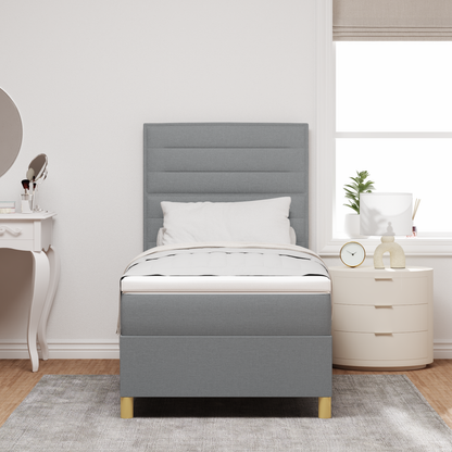 Box Spring Seng Med Hovedgærde Lysegrå 100 X 200 Cm Stof