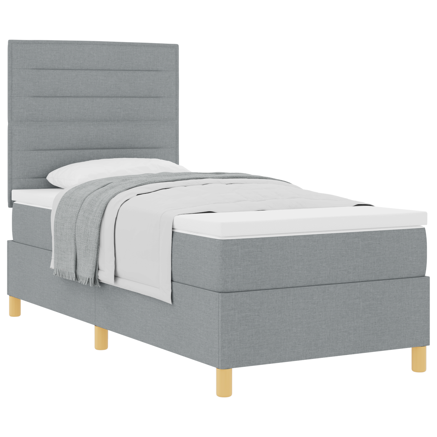 Box Spring Seng Med Hovedgærde Lysegrå 100 X 200 Cm Stof