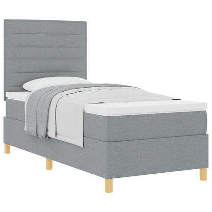 Box Spring Seng Med Hovedgærde Lysegrå 100 X 200 Cm Stof