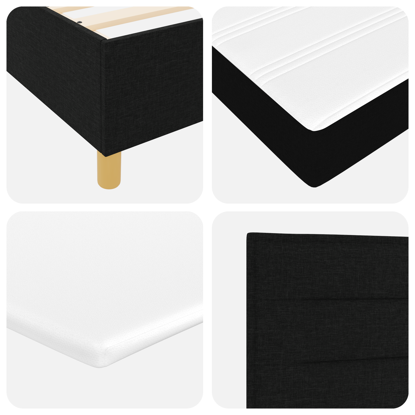 Box Spring Seng Med Hovedgærde Sort 100 X 200 Cm Stof