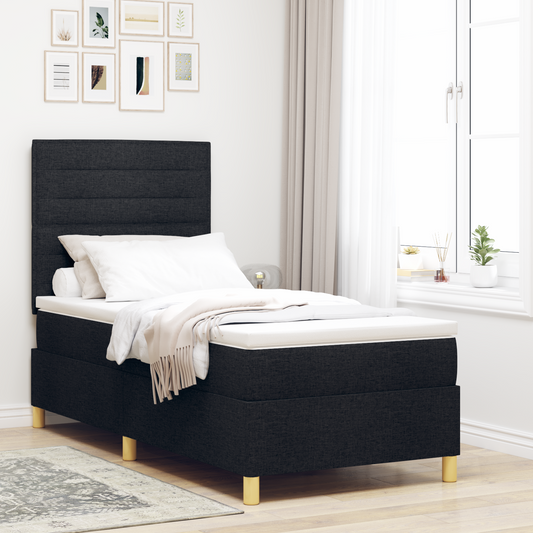 Box Spring Seng Med Hovedgærde Sort 100 X 200 Cm Stof