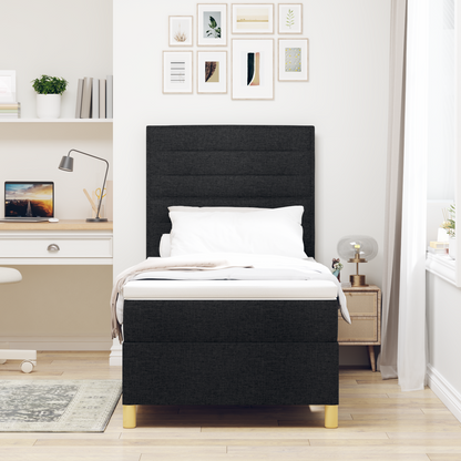 Box Spring Seng Med Hovedgærde Sort 100 X 200 Cm Stof