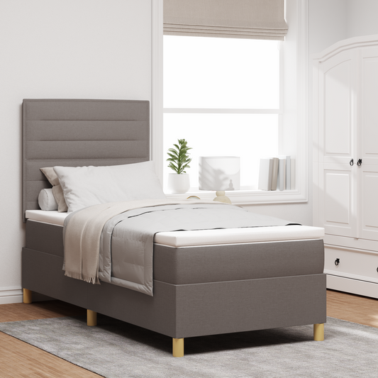 Box Spring Seng Med Hovedgærde Gråbrun 100 X 200 Cm Stof
