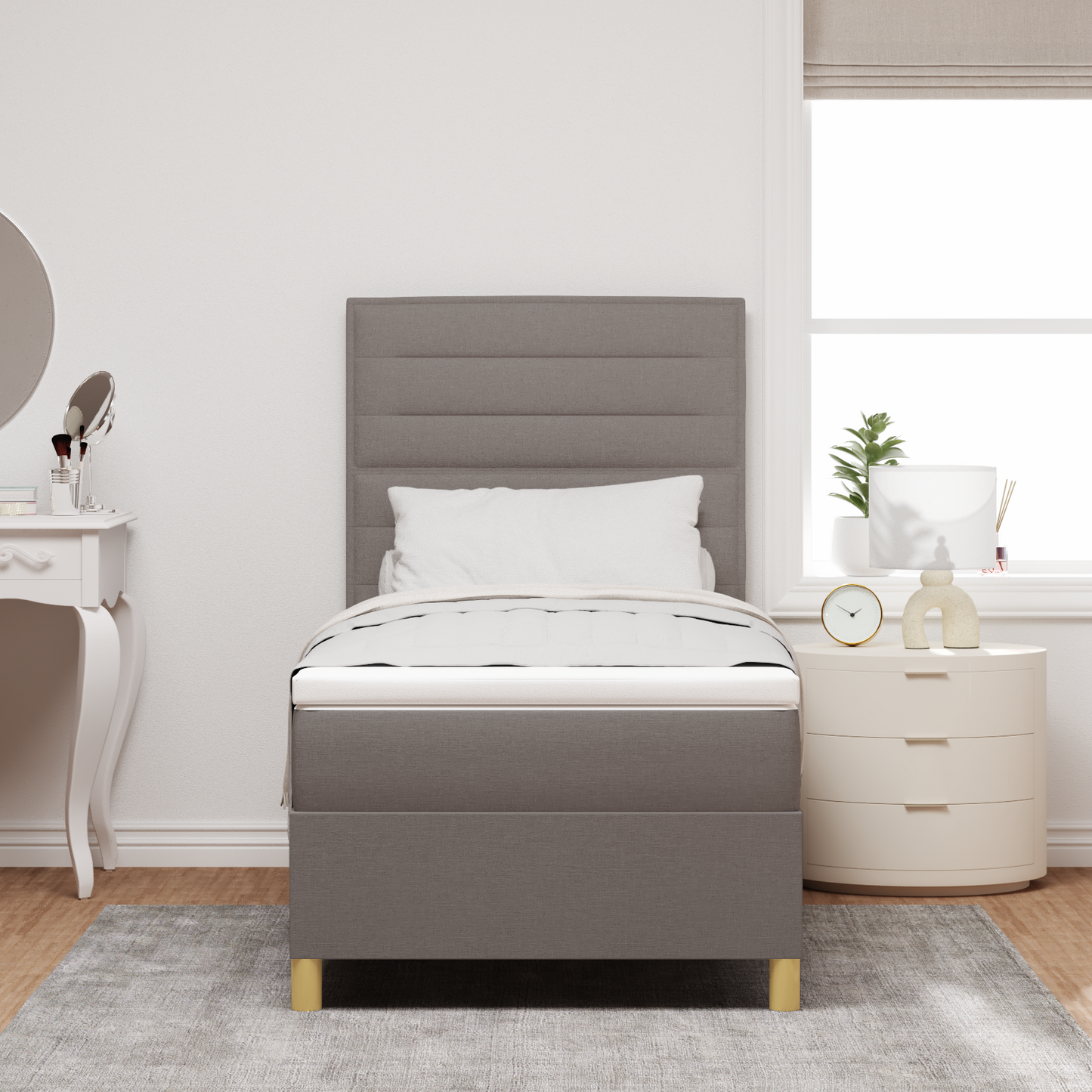 Box Spring Seng Med Hovedgærde Gråbrun 100 X 200 Cm Stof