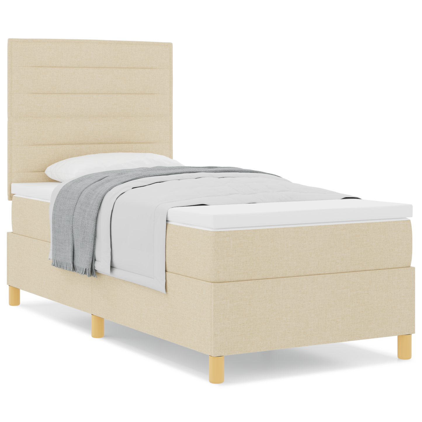 Box Spring Seng Med Hovedgærde Creme 100 X 200 Cm Stof