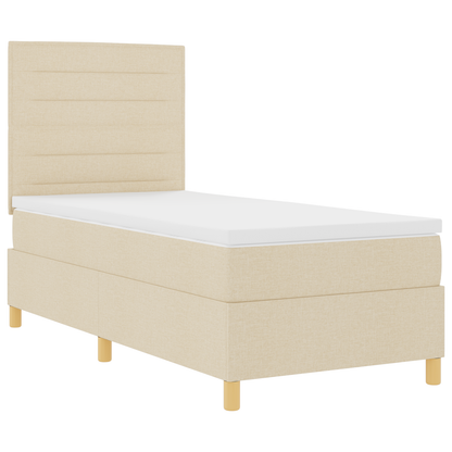 Box Spring Seng Med Hovedgærde Creme 100 X 200 Cm Stof